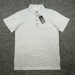 Pins&Aces Polo Shirt Mens Medium White Golf Performance Built In Sunglass Holder